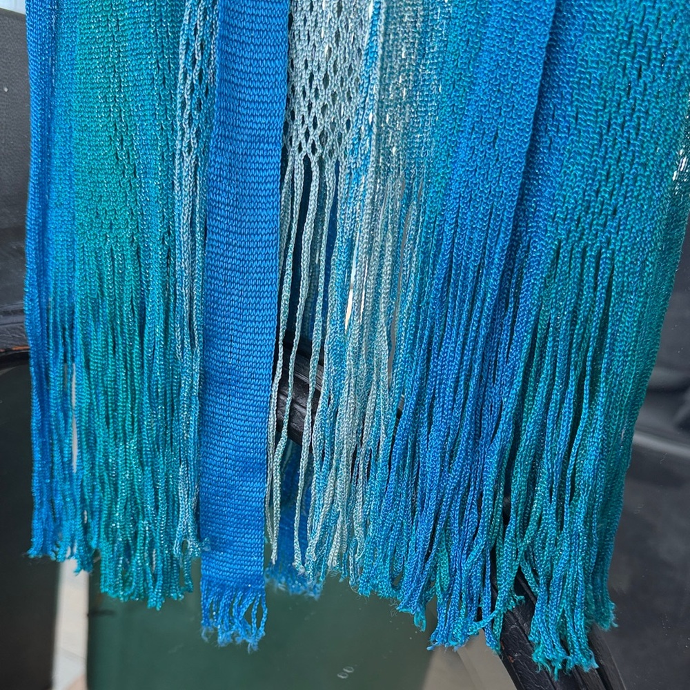 Luli Fama Sheer Blue Ombre Fringe long kaftan - Picture 3 of 5